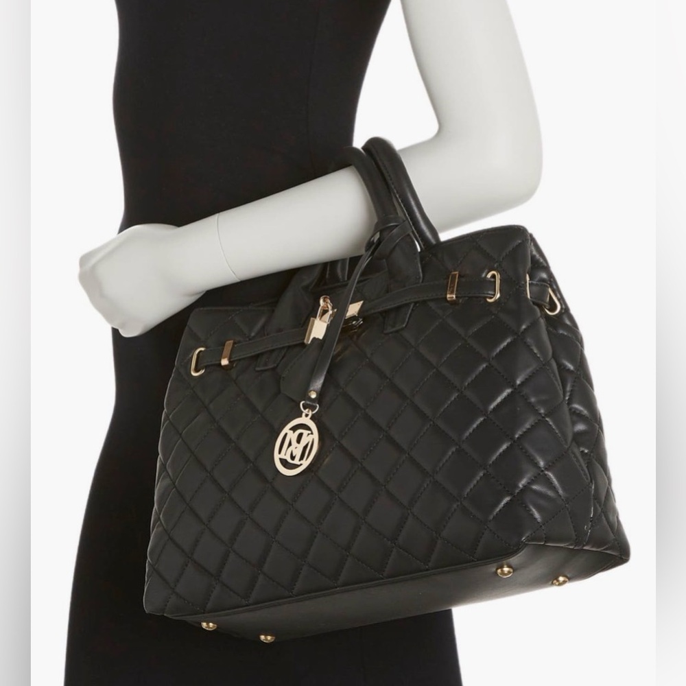 NWTđź’ŽBadgley Mischka Diamond Black Quilted Handbag Tote Purse w Lock Retail $139 - Picture 5 of 8